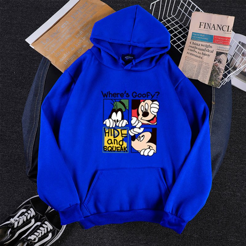 Men Women Hoodie Sweatshirt Cartoon Micky Mouse Thicken Autumn Winter Loose Pullover Blue_XXL