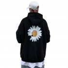 Men Women Hoodie Sweatshirt Chrysanthemum Printing Simple Unisex Pullover Tops Black XXL