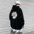 Men Women Hoodie Sweatshirt Chrysanthemum Printing Simple Unisex Pullover Tops Black XXL