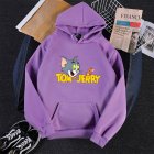 Men Women Hoodie Sweatshirt Tom and Jerry Cartoon Thicken Loose Autumn Winter Pullover Tops Purple XXXL