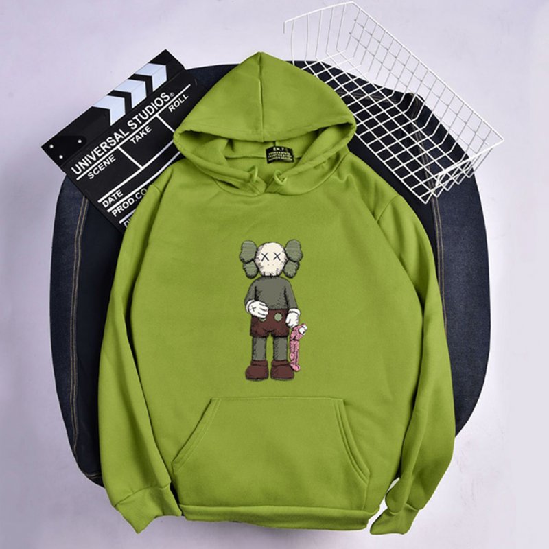 Men Women Hoodie Sweatshirt KAWS Cartoon Standing Doll Thicken Autumn Winter Loose Pullover Green_S