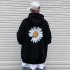 Men Women Hoodie Sweatshirt Chrysanthemum Printing Simple Unisex Pullover Tops Blue M