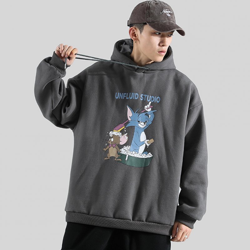 Men Women Hoodie Sweatshirt Tom and Jerry Cartoon Printing Loose Fashion Pullover Tops Dark gray_2XL