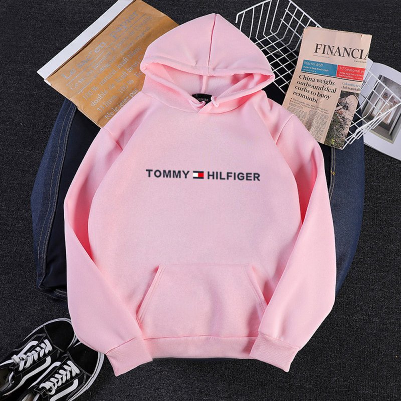Men Women Hoodie Sweatshirt Printing Letters Thicken Velvet Loose Fashion Pullover Pink_XXL