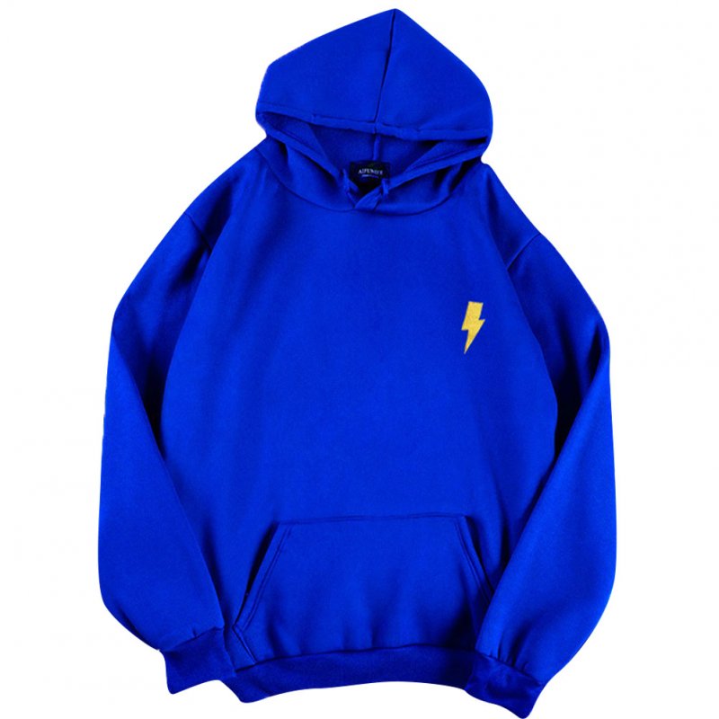 Men Women Hoodie Sweatshirt Flash Thicken Velvet Loose Autumn Winter Pullover Tops Blue_XL