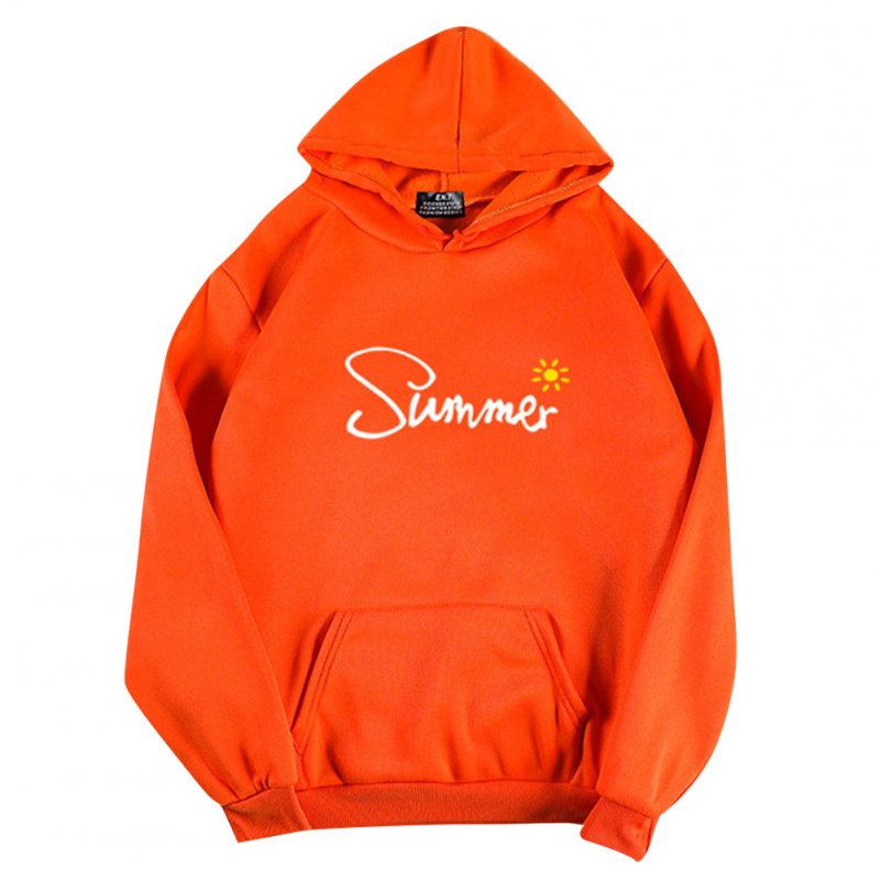Men Women Hoodie Sweatshirt Thicken Velvet Summer Sun Autumn Winter Loose Pullover Tops Orange_S