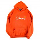 Men Women Hoodie Sweatshirt Thicken Velvet Summer Sun Autumn Winter Loose Pullover Tops Orange XXL