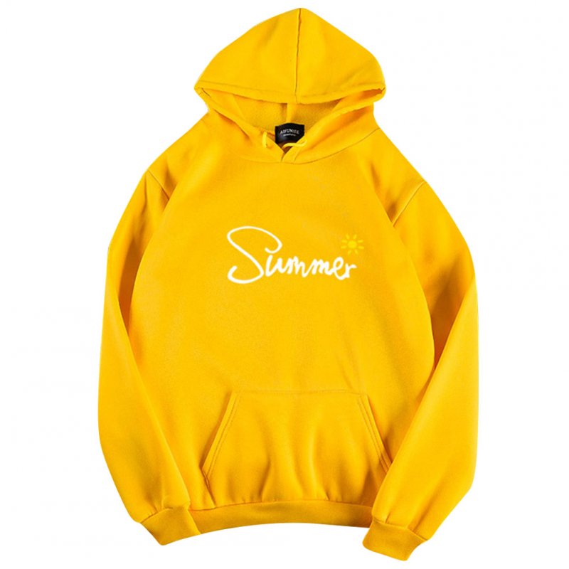 Men Women Hoodie Sweatshirt Thicken Velvet Summer Sun Autumn Winter Loose Pullover Tops Yellow_S
