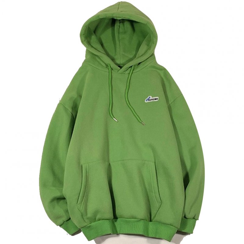 Men Women Hoodie Sweatshirt Letter Solid Color Loose Fashion Pullover Tops Green_L