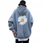 Men Women Hoodie Sweatshirt Chrysanthemum Printing Simple Unisex Pullover Tops Blue XXXL
