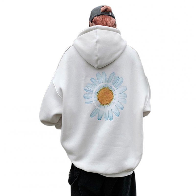 Men Women Hoodie Sweatshirt Chrysanthemum Printing Simple Unisex Pullover Tops White_XL