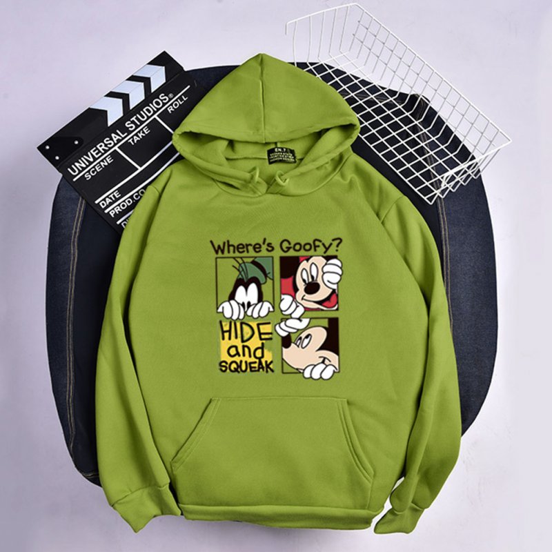 Men Women Hoodie Sweatshirt Micky Mouse Cartoon Thicken Autumn Winter Loose Pullover Green_XXXL