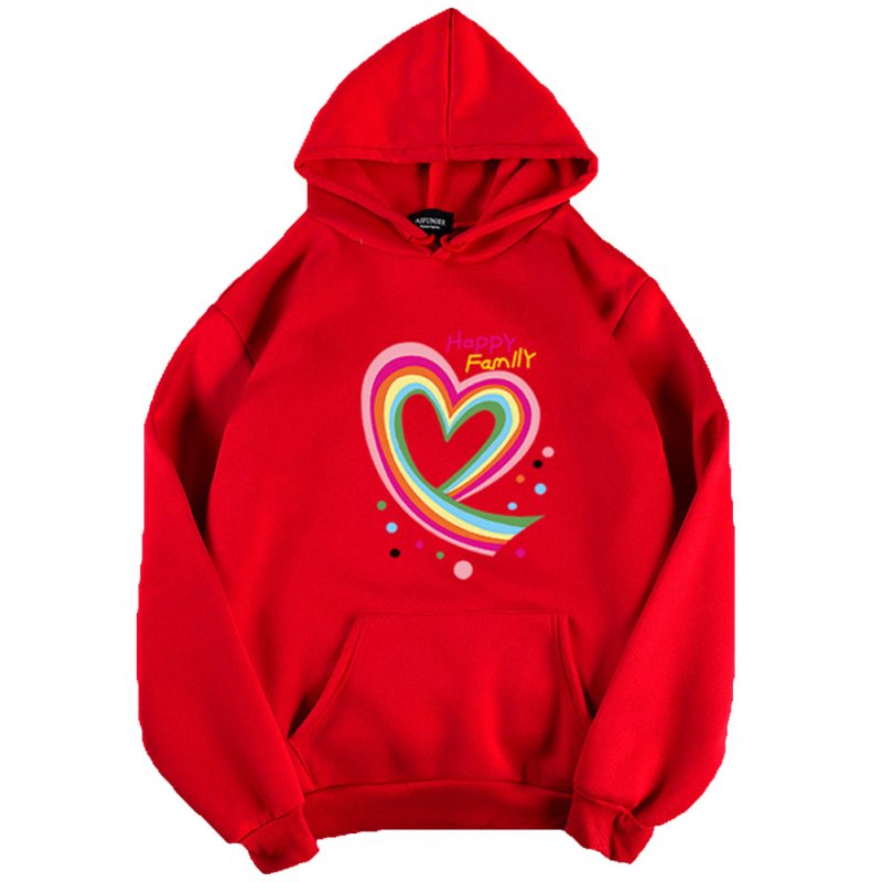 Men Women Hoodie Sweatshirt Happy Family Heart Thicken Loose Autumn Winter Pullover Tops Red_XXL