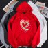 Men Women Hoodie Sweatshirt Happy Family Heart Thicken Loose Autumn Winter Pullover Tops Red XXL