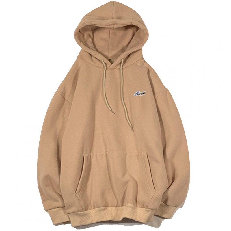 Men Women Hoodie Sweatshirt Letter Solid Color Loose Fashion Pullover Tops Apricot_XL