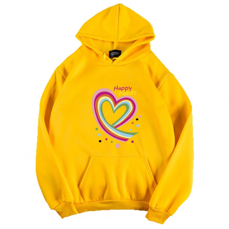Men Women Hoodie Sweatshirt Happy Family Heart Thicken Autumn Winter Loose Pullover Tops Yellow_XXXL