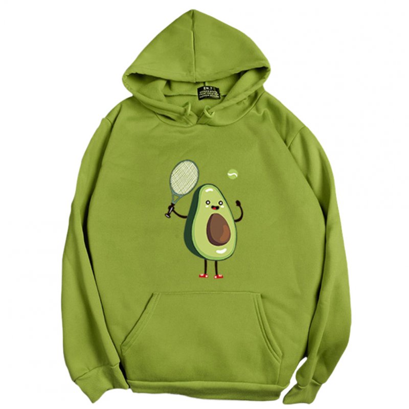 Men Women Hoodie Sweatshirt Cartoon Avocado Thicken Autumn Winter Loose Pullover Tops Green_XXL