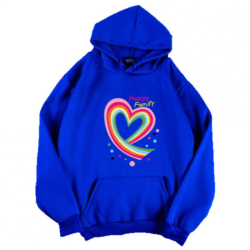 Men Women Hoodie Sweatshirt Happy Family Heart Thicken Autumn Winter Loose Pullover Tops Blue_XXL