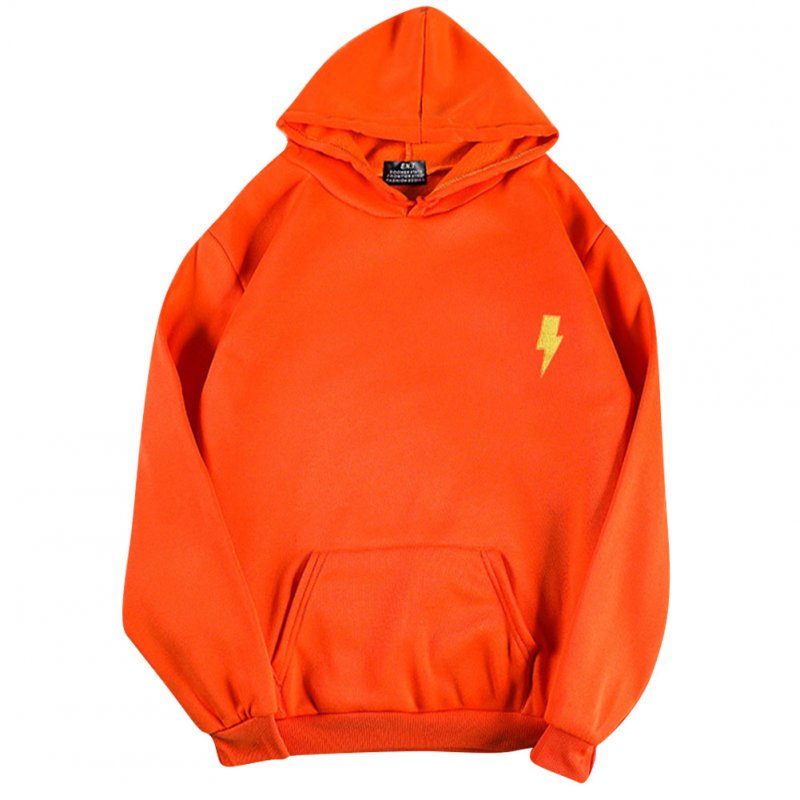Men Women Hoodie Sweatshirt Flash Thicken Velvet Loose Autumn Winter Pullover Tops Orange_L
