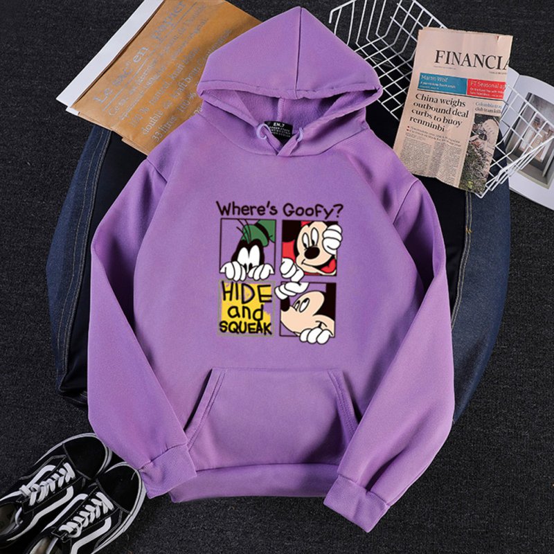 Men Women Hoodie Sweatshirt Micky Mouse Cartoon Thicken Autumn Winter Loose Pullover Purple_XXL