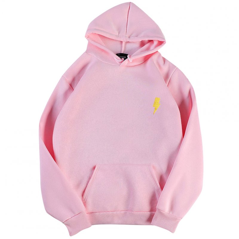 Men Women Hoodie Sweatshirt Thicken Velvet Loose Flash Autumn Winter Pullover Tops Pink_XL