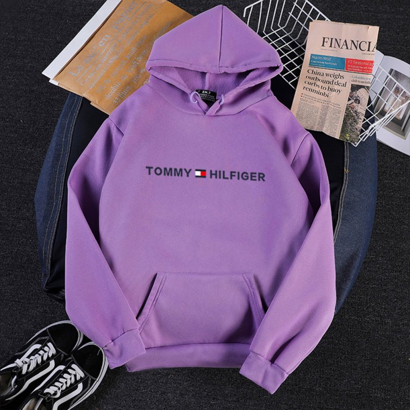 Men Women Hoodie Sweatshirt Printing Letters Thicken Velvet Loose Fashion Pullover Purple_XXL