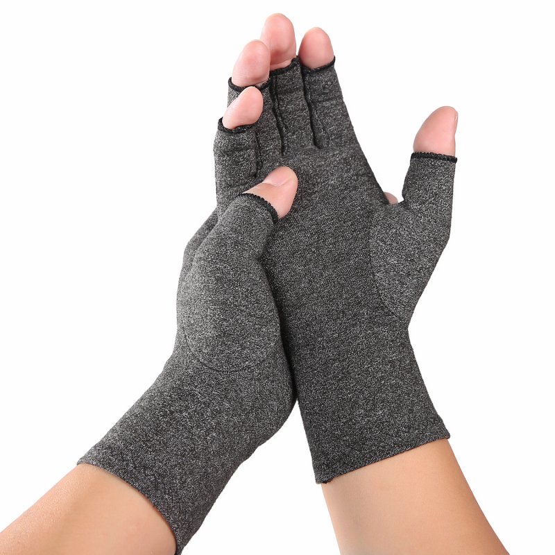 Men Women Indoor  sports Fingerless Pressure Gloves Arthritis Rehabilitation Training Nursing  gray_M