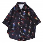 Men Women Lapel Shirt Short Sleeve Retro Hip hop Boxer Loose Base Shirt Tops C111   XL