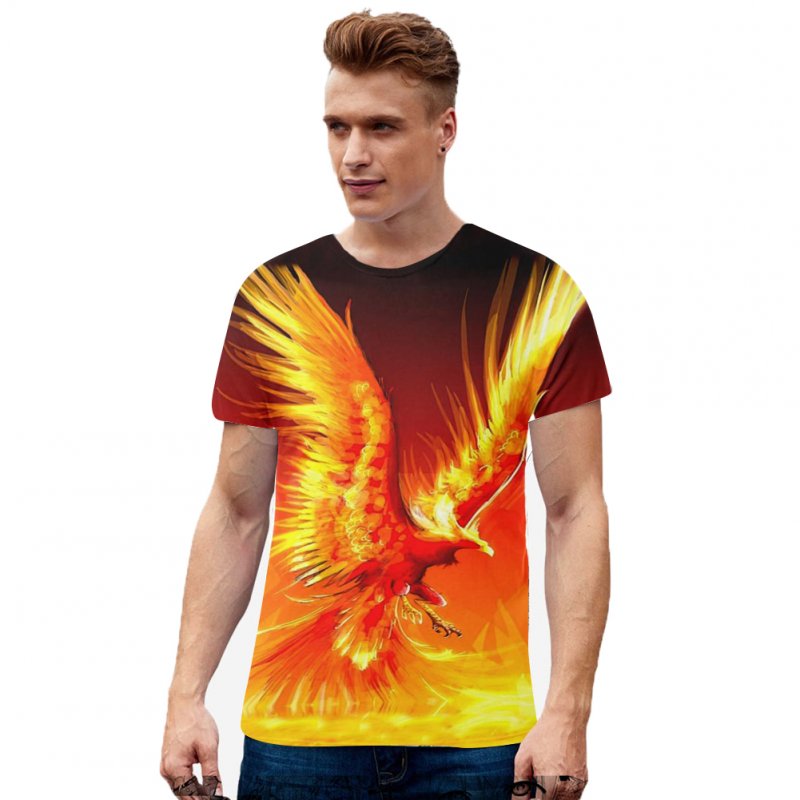 Men Women Loose 3D Golden Phoenix Printing Lovers T-shirt TX-RW-1355_L
