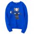 Men Women Loose Cute Cartoon Printing Round Collar Fleece Sweatshirts blue S