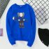 Men Women Loose Cute Cartoon Printing Round Collar Fleece Sweatshirts blue S
