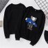 Men Women Loose Cute Cartoon Printing Round Collar Fleece Sweatshirts black XL