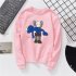 Men Women Loose Cute Cartoon Printing Round Collar Fleece Sweatshirts Pink M