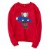 Men Women Loose Cute Cartoon Printing Round Collar Fleece Sweatshirts red L