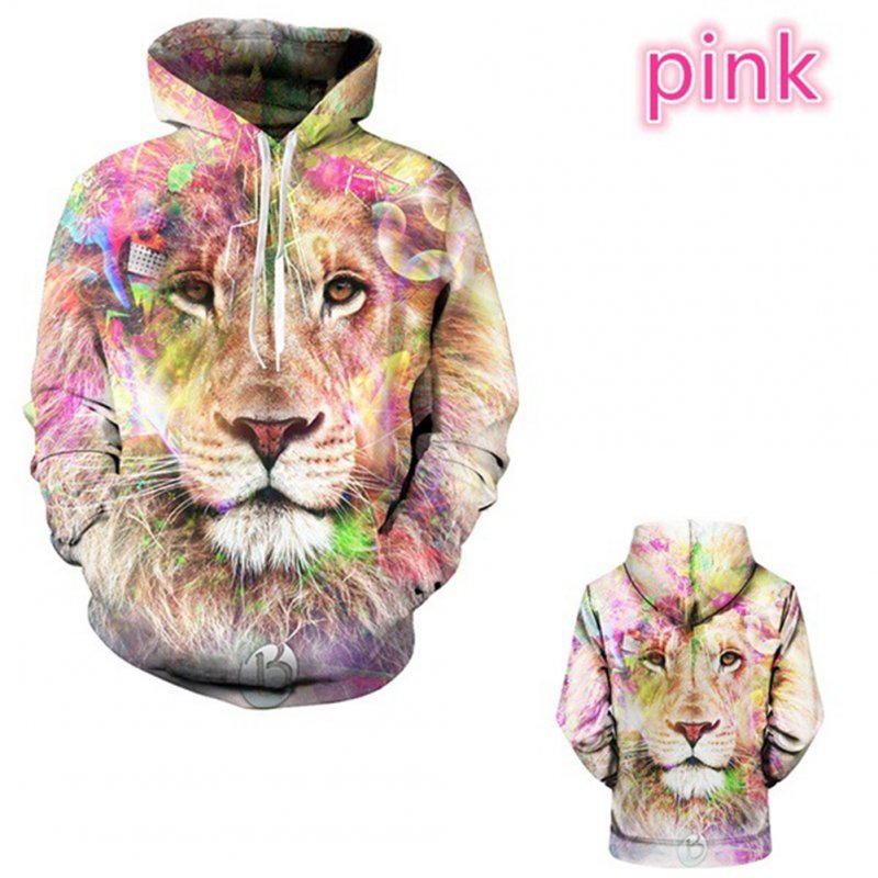 Men Women Lovers 3D Pink Lion Printing Baseball Uniform Hooded Sweatshirts Powder lion_M