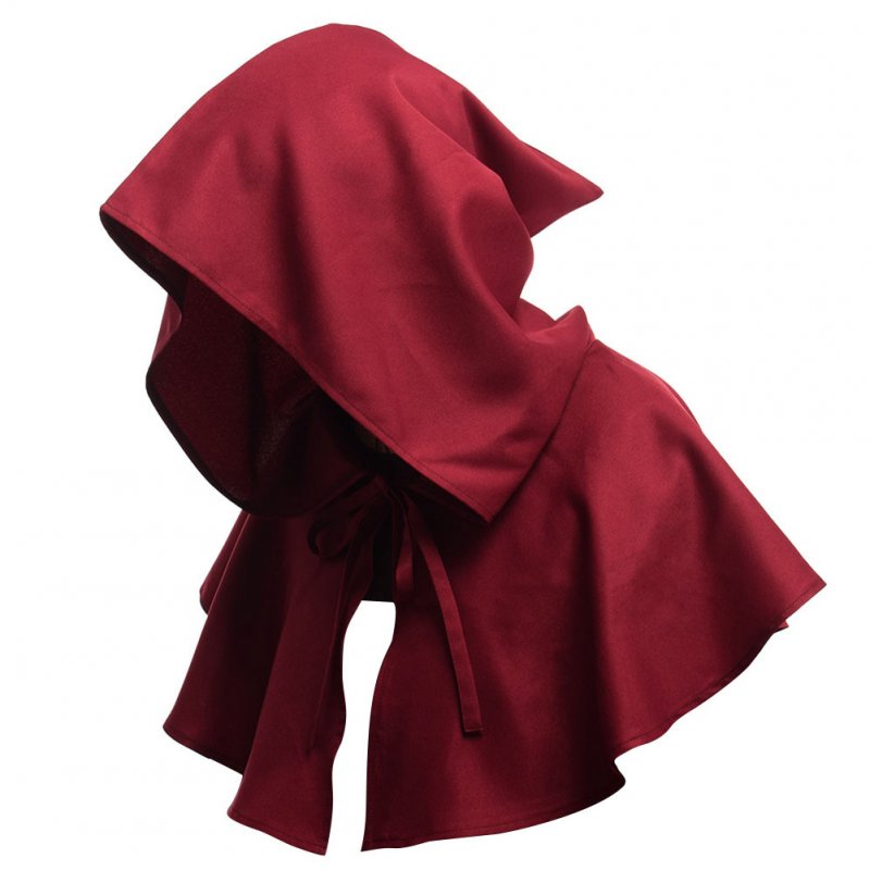Men Women Medieval Windcap Halloween Witch Hooded Cloak Cape Witchcraft Pagan Role Playing Red wine_One size