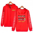 Men Women Printed Casual Loose Zip Up Hooded Sweater Tops Red A XL