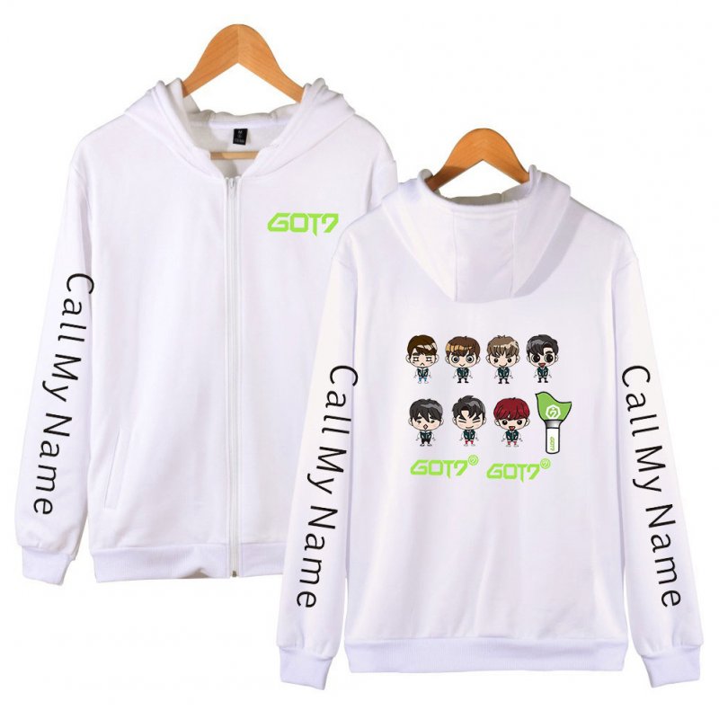 Men Women Printed Casual Loose Zip Up Hooded Sweater Tops White A_L