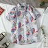 Men Women Printing Shirts Short Sleeve Floral Casual Blouse 8867 gray S