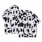 Men Women Short Sleeve Lapel Shirt Holiday Style Retro Abstract Printing Loose Casual Coat Shirt CK30 L