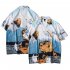 Men Women Short Sleeve Lapel Shirt Holiday Style Retro Abstract Printing Loose Casual Coat Shirt CK30 2XL
