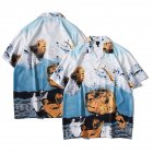 Men Women Short Sleeve Lapel Shirt Holiday Style Retro Abstract Printing Loose Casual Coat Shirt CK33 M