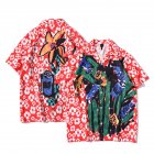 Men Women Short Sleeve Lapel Shirt Holiday Style Retro Abstract Printing Loose Casual Coat Shirt CK36 2XL