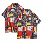 Men Women Short Sleeve Shirts Button Up Lapel Collar Vintage Hong Kong Style Loose Beach Tops CK01 L