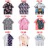 Men Women Short Sleeve Shirts Button Up Lapel Collar Vintage Hong Kong Style Loose Beach Tops CK02 L