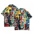 Men Women Short Sleeve Shirts Button Up Lapel Collar Vintage Hong Kong Style Loose Beach Tops CK02 L