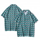 Men Women Short Sleeve Shirts Button Up Lapel Collar Vintage Hong Kong Style Loose Beach Tops CK04 L