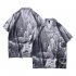 Men Women Short Sleeve Shirts Button Up Lapel Collar Vintage Hong Kong Style Loose Beach Tops CK04 M