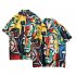 Men Women Short Sleeve Shirts Button Up Lapel Collar Vintage Hong Kong Style Loose Beach Tops CK04 M