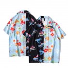 Men Women Short Sleeve Shirts Button Up Lapel Collar Vintage Hong Kong Style Loose Beach Tops CK06 L